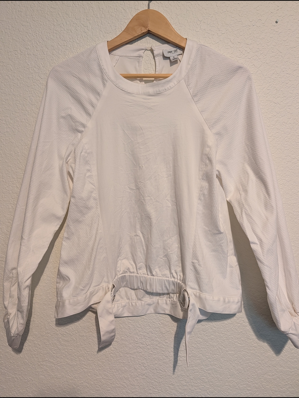 Per Se White Long-Sleeve Drawstring Sweatshirt